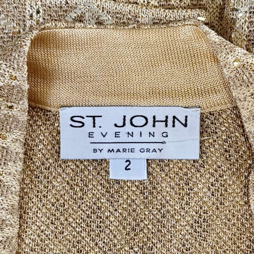 St. John Long Gold Metallic Knit Evening Jacket - Glass Buttons & Paillettes – Size 2