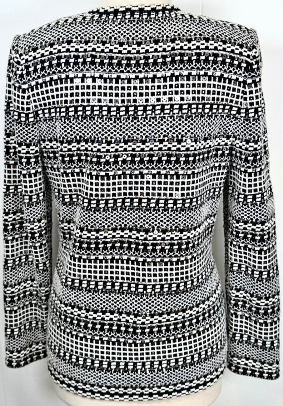 St. John Black & White Santana Knit Evening Jacket - Silver Paillettes – Size M