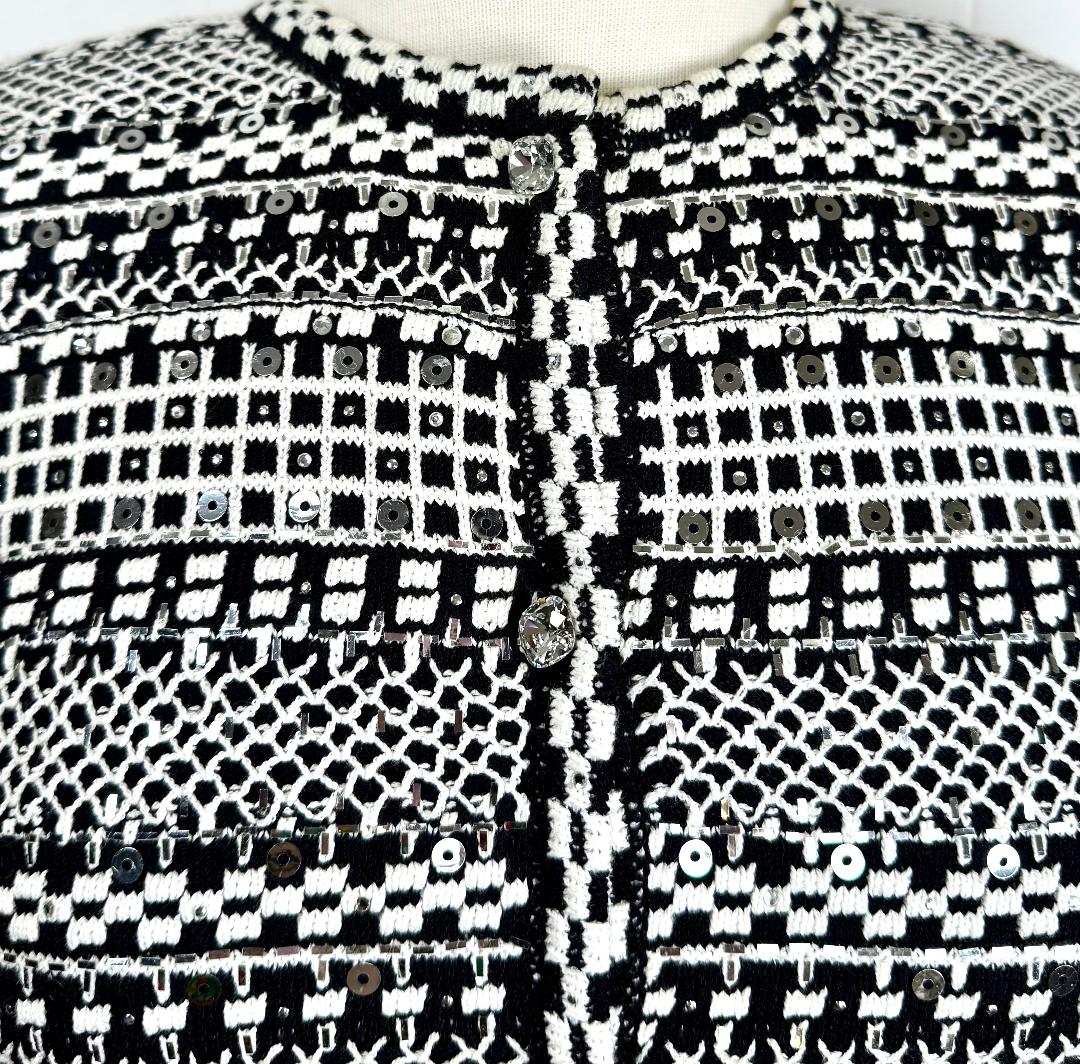 St. John Black & White Santana Knit Evening Jacket - Silver Paillettes – Size M