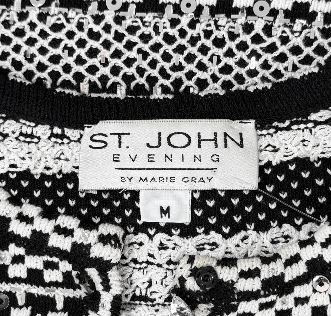 St. John Black & White Santana Knit Evening Jacket - Silver Paillettes – Size M