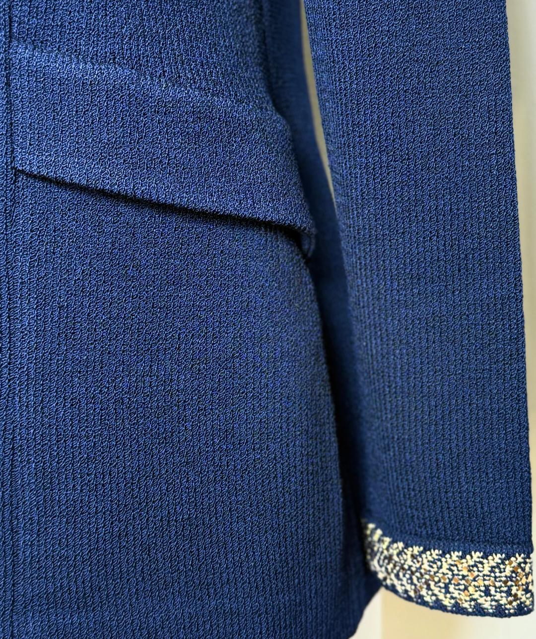 St. John Navy Blue Santana Knit Evening Jacket - Gold Trim - Size 2