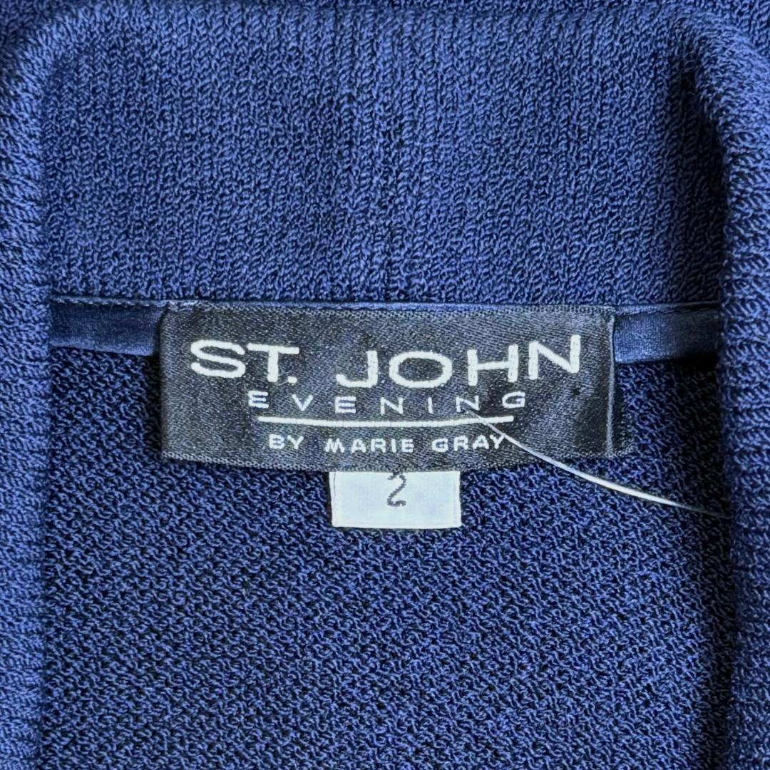 St. John Navy Blue Santana Knit Evening Jacket - Gold Trim - Size 2