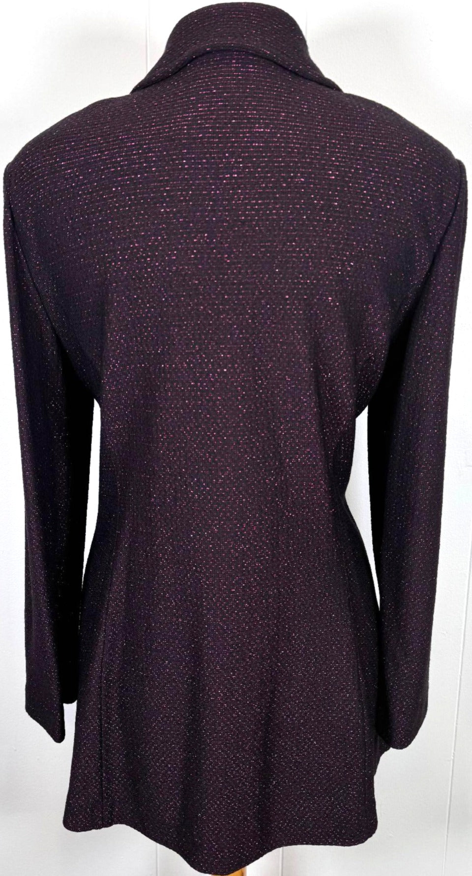 St. John Long Black & Pink Metallic Evening Jacket - Crystal Button Detail - Size 14