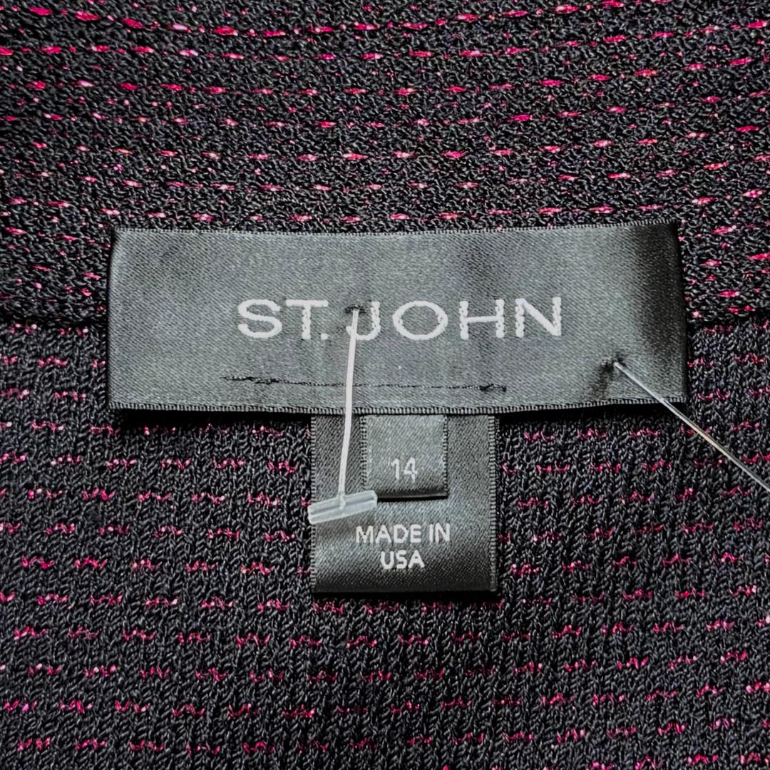 St. John Long Black & Pink Metallic Evening Jacket - Crystal Button Detail - Size 14
