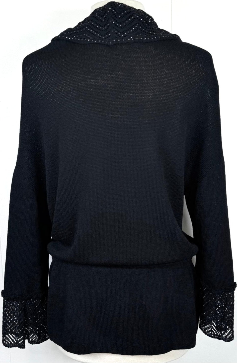 St. John Black Santana Knit Evening Jacket - Ruffled Paillette Trim - Size 14