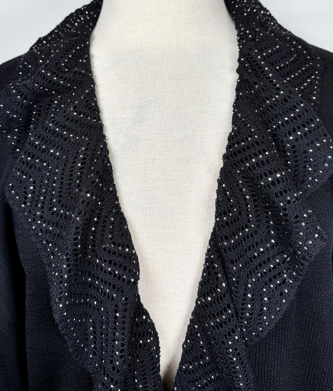 St. John Black Santana Knit Evening Jacket - Ruffled Paillette Trim - Size 14