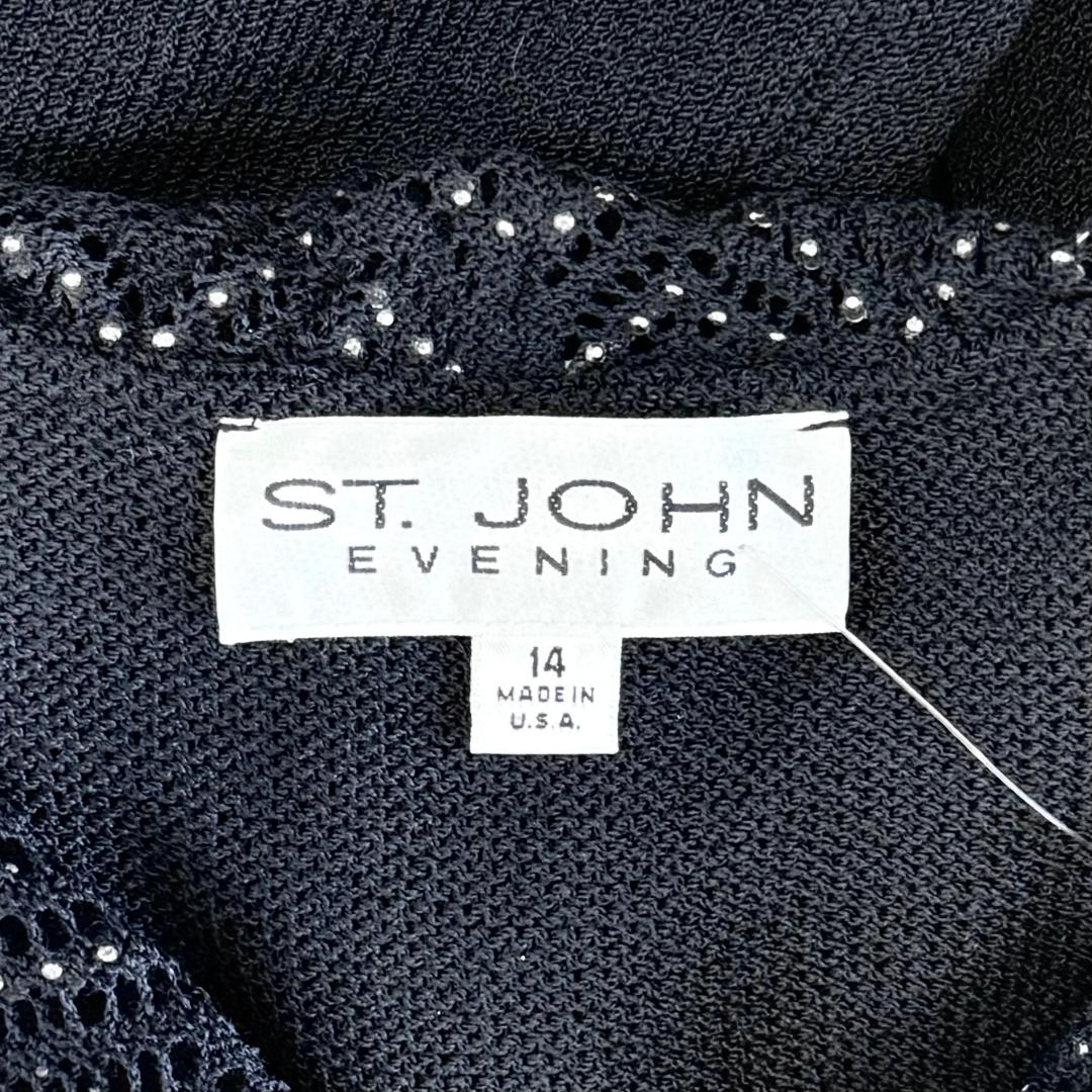 St. John Black Santana Knit Evening Jacket - Ruffled Paillette Trim - Size 14