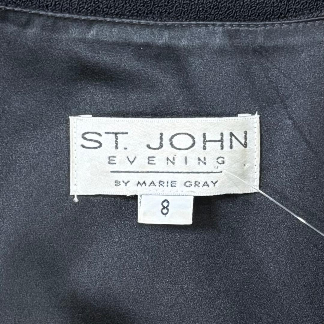 St. John Black Santana Knit Evening Jacket with Crystal Trim & Chain Detail - Size 8
