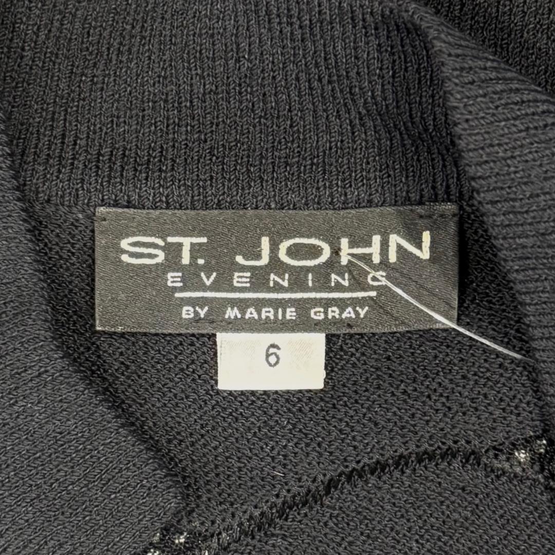 St. John Black Santana Knit Jacket – Shiny Paillettes – Crystal Buttons – Size 6
