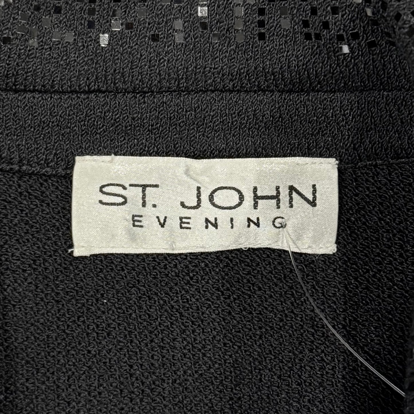 St. John Black Santana Knit Long Jacket – All-Over Shiny Paillettes – Elegant Statement – Size 12