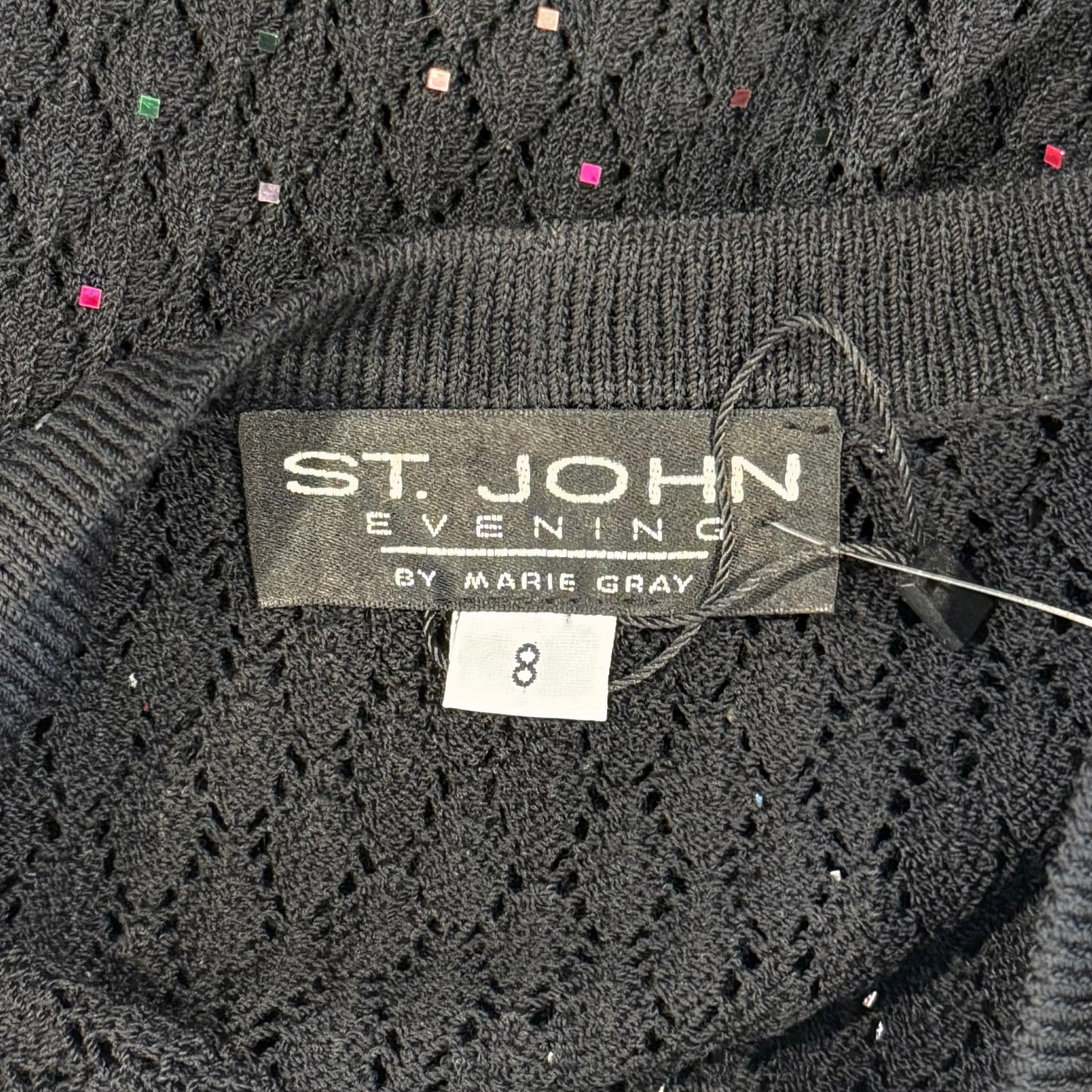 St. John Black Santana Knit Evening Jacket – Multi-Color Paillettes – Size 8