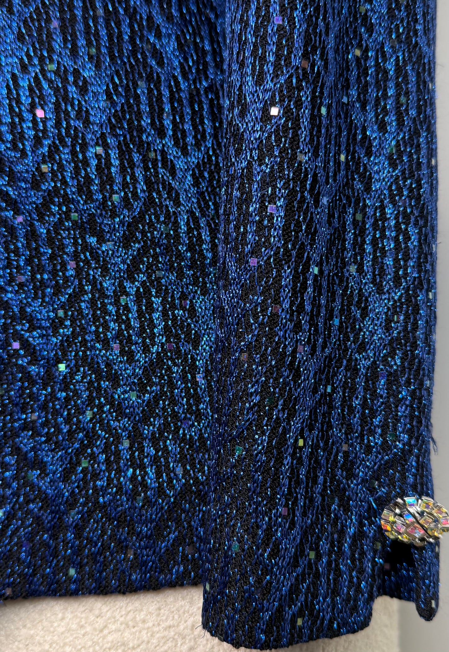St. John Blue/Multi-Color Knit Jacket – Crystal Buttons & Subtle Paillettes – Size 8