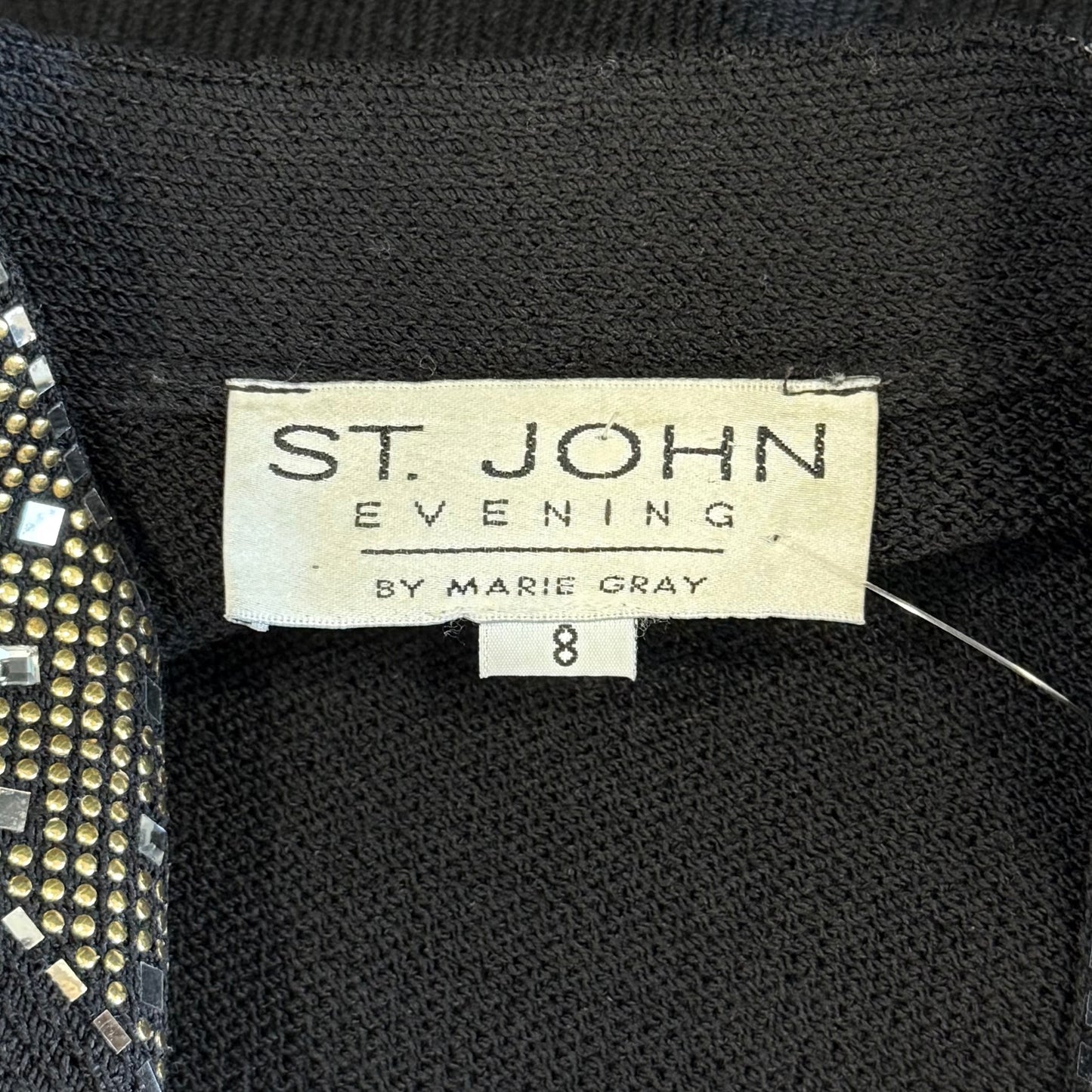 St. John Black Santana Knit Long Evening Jacket – Gold, Silver & Crystal Paillettes – Size 8