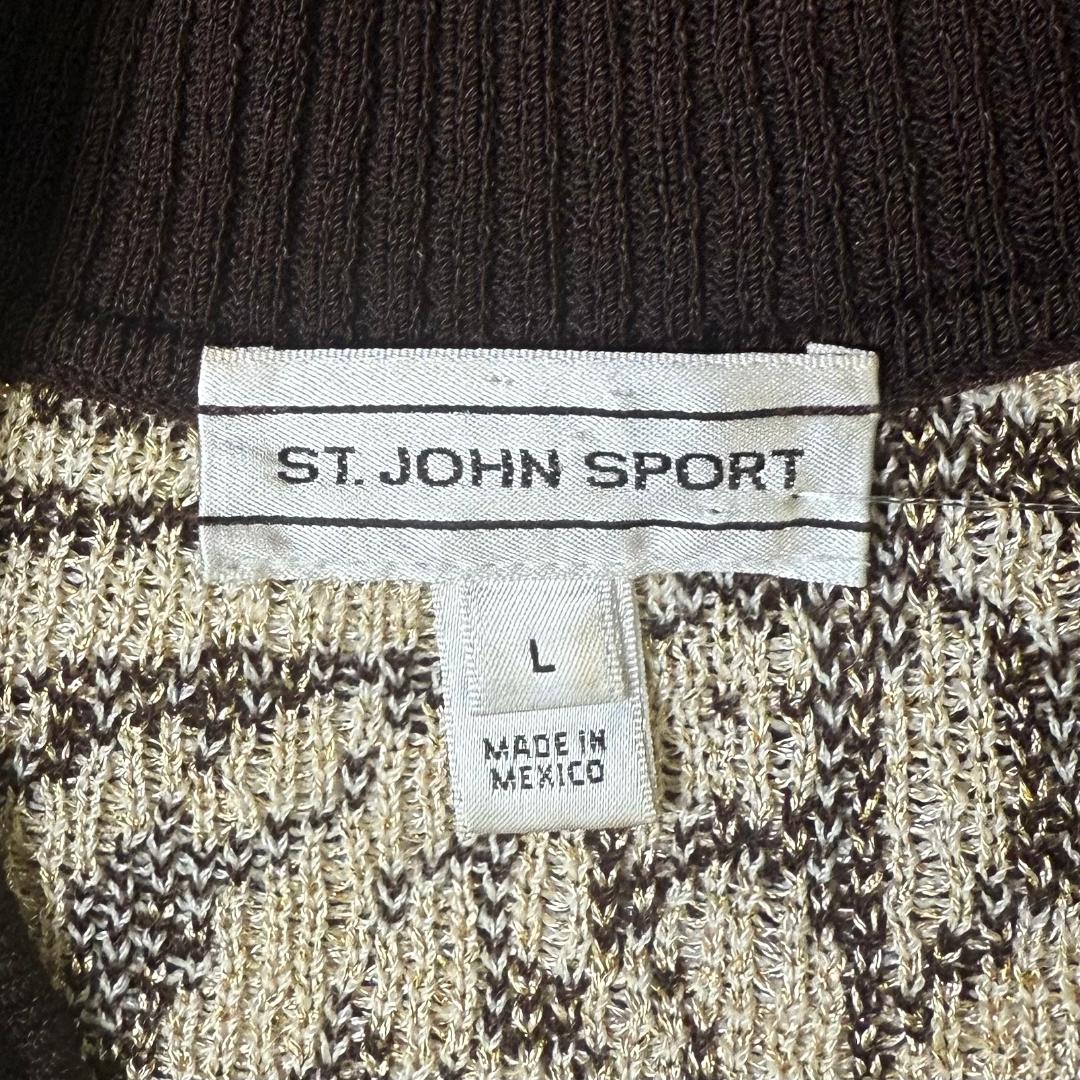 St. John Brown White Gold Wool-Blend Knit Zip Jacket – Size L/10/12