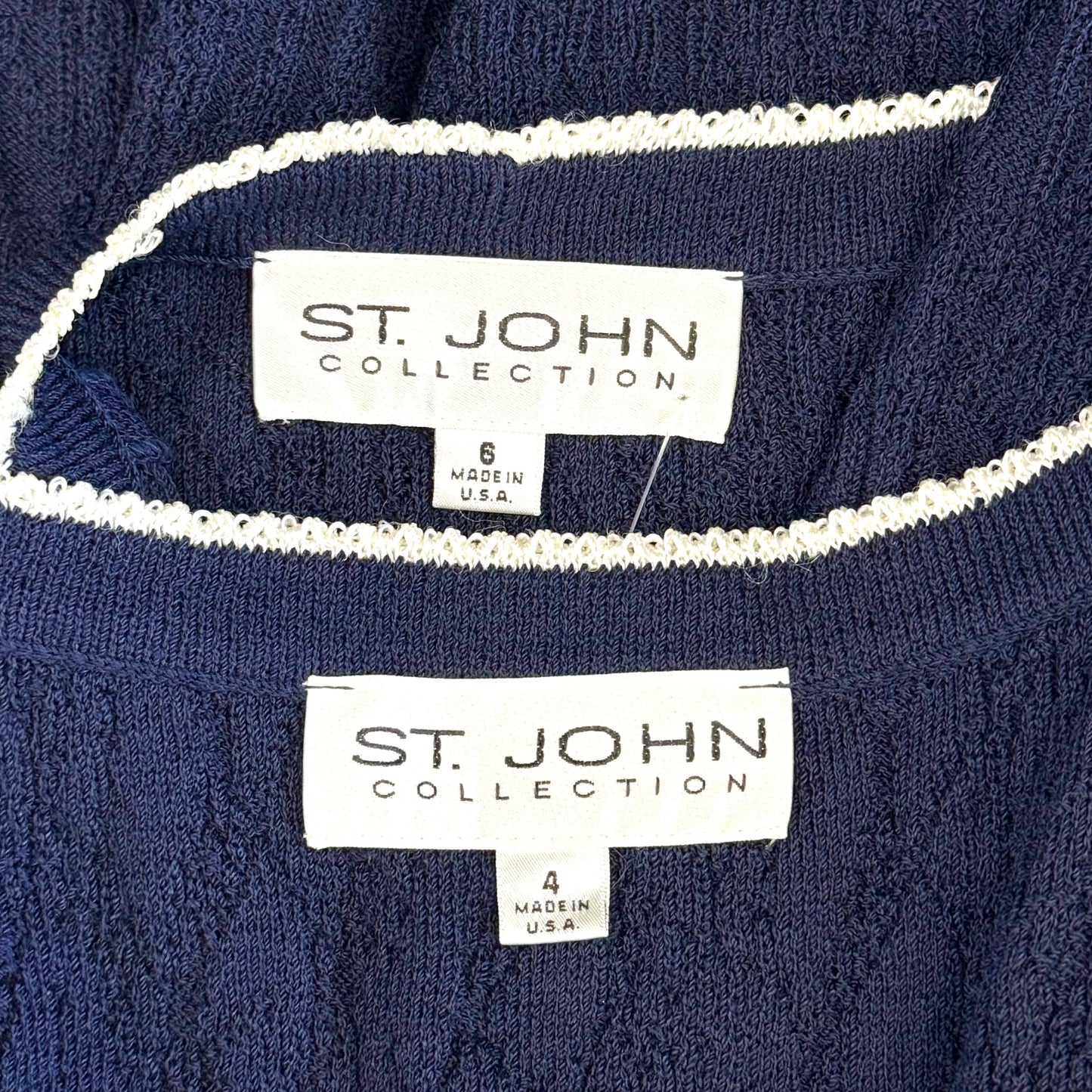 St. John Navy Textured Santana Knit Jacket & Dress Outfit – White Trim – Size 4/6
