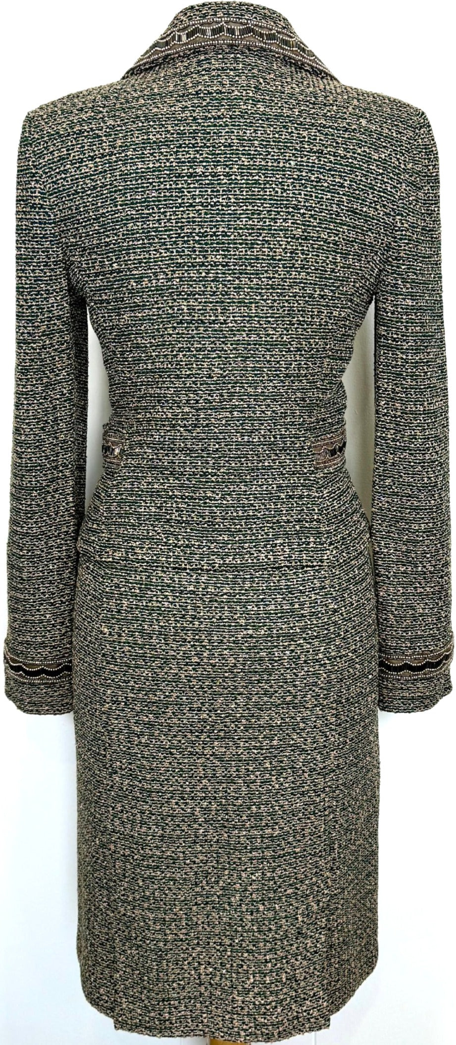 St. John Couture Jacket and Skirt Set in Green/Gold Metallic Knit - Size 4