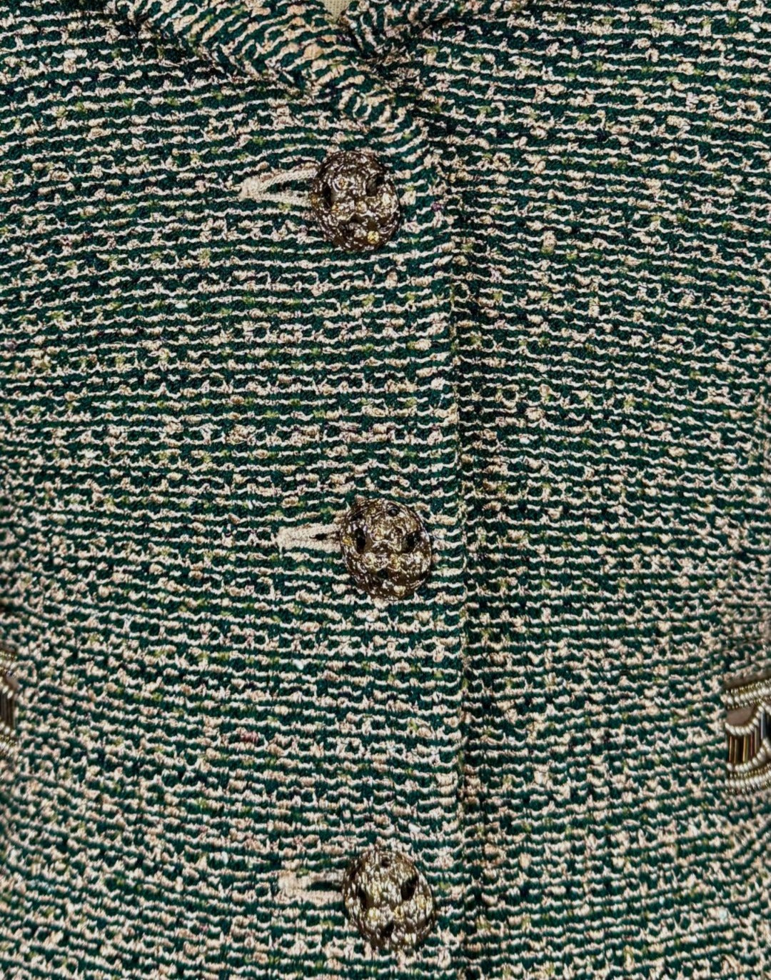 St. John Couture Jacket and Skirt Set in Green/Gold Metallic Knit - Size 4
