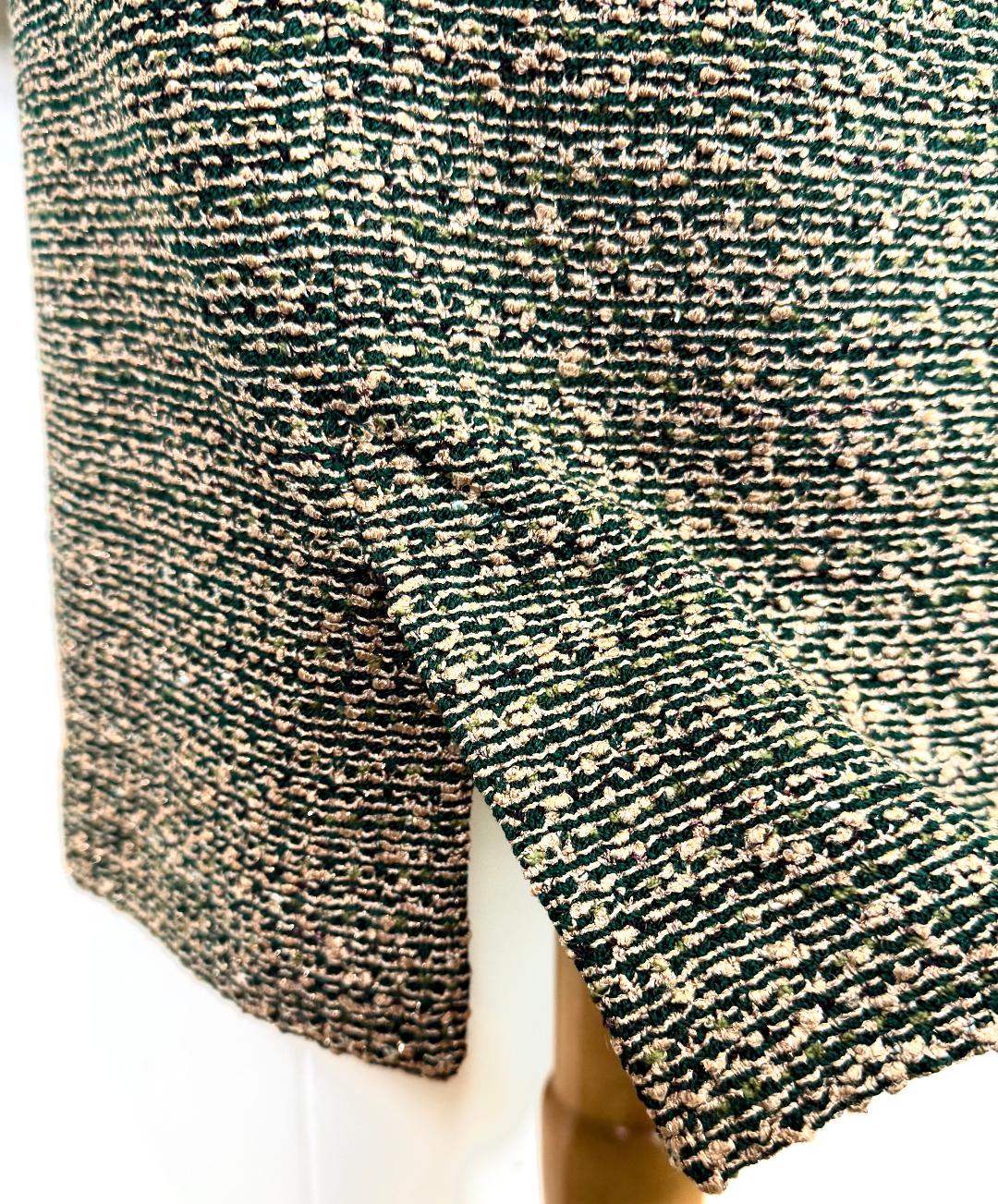 St. John Couture Jacket and Skirt Set in Green/Gold Metallic Knit - Size 4