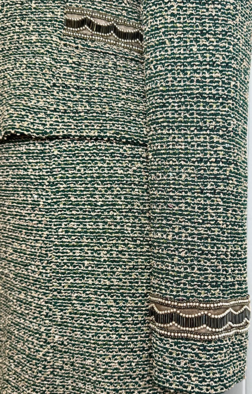 St. John Couture Jacket and Skirt Set in Green/Gold Metallic Knit - Size 4