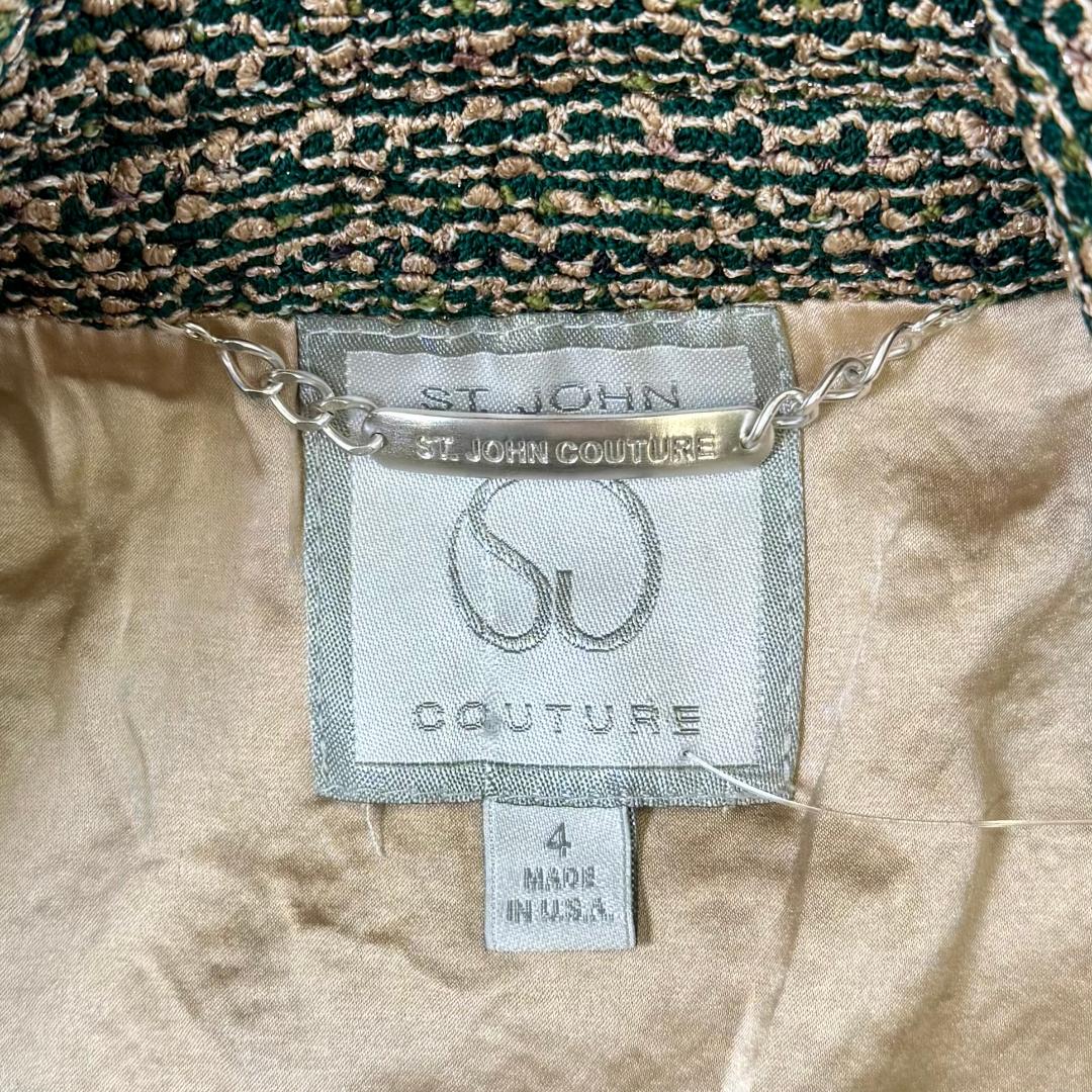 St. John Couture Jacket and Skirt Set in Green/Gold Metallic Knit - Size 4