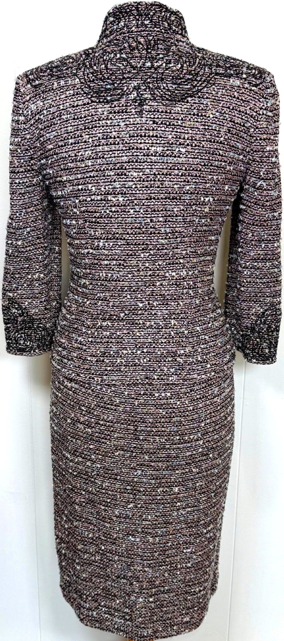 St. John Couture Two-Piece Skirt Suit in Black, Pink & Blue Metallic Knit - Size 4