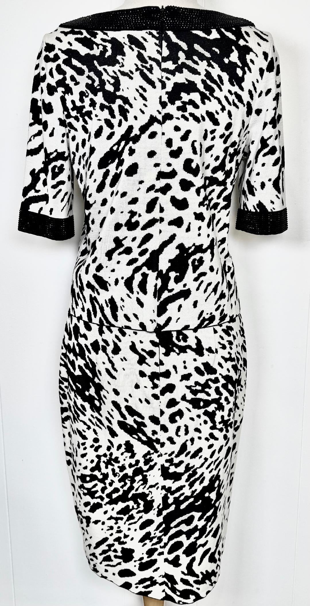St. John Black & White Animal Print Evening Set with Paillette Accents - Size M / 10 NWT