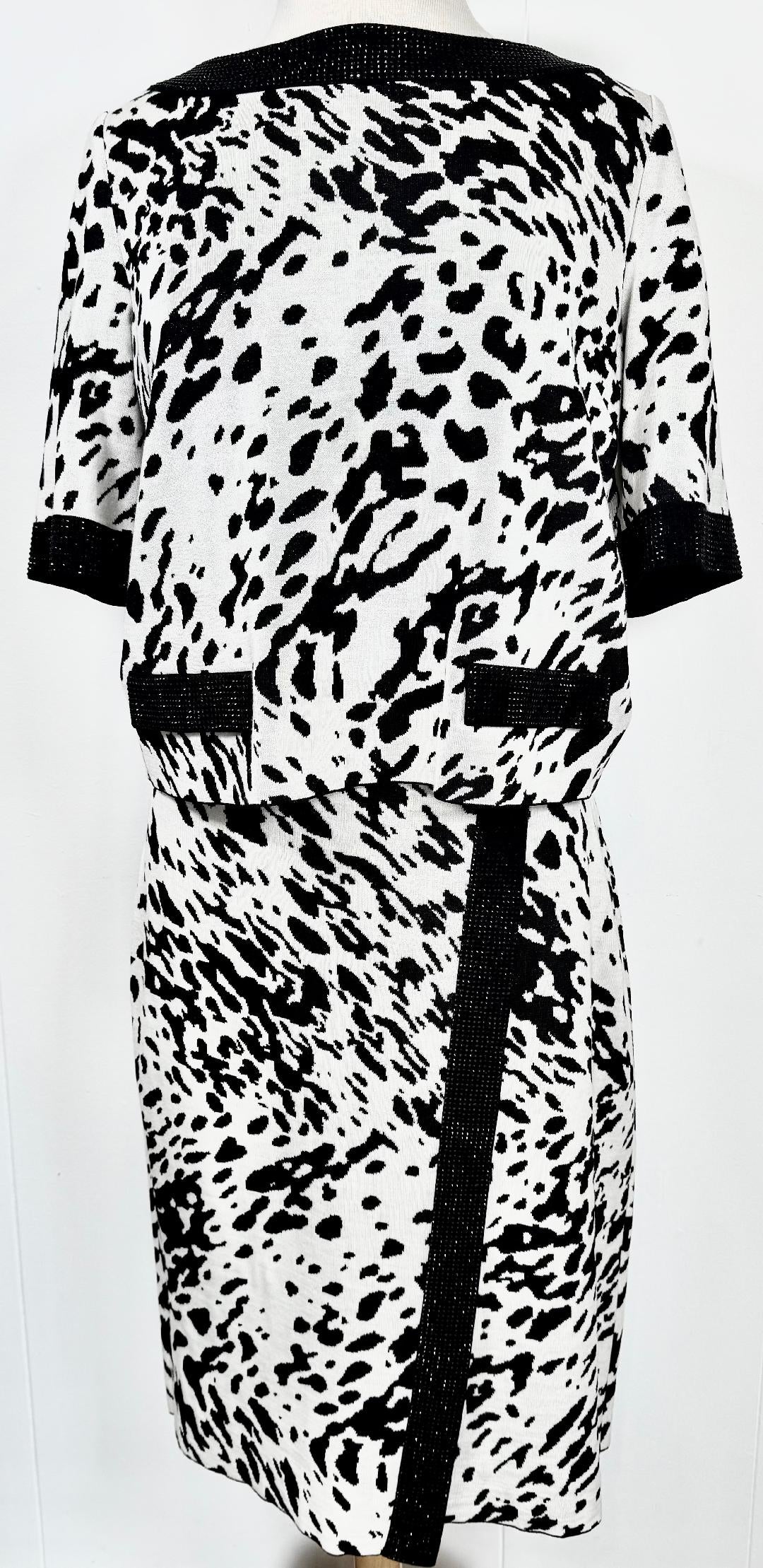 St. John Black & White Animal Print Evening Set with Paillette Accents - Size M / 10 NWT