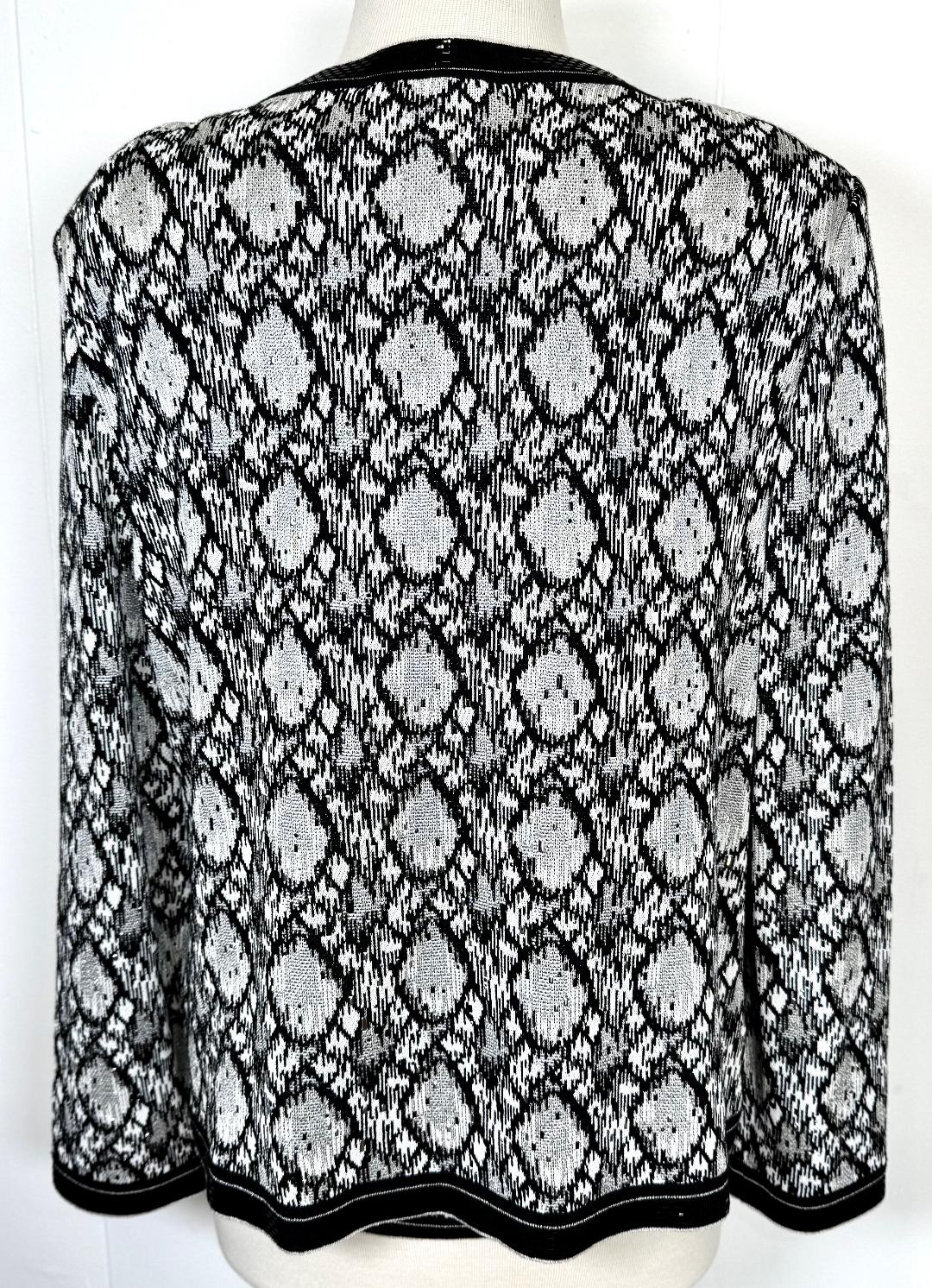 St. John Evening Black, White & Silver Snake Print Evening Set – Jacket & Shell - Size XL - NWT $2,090