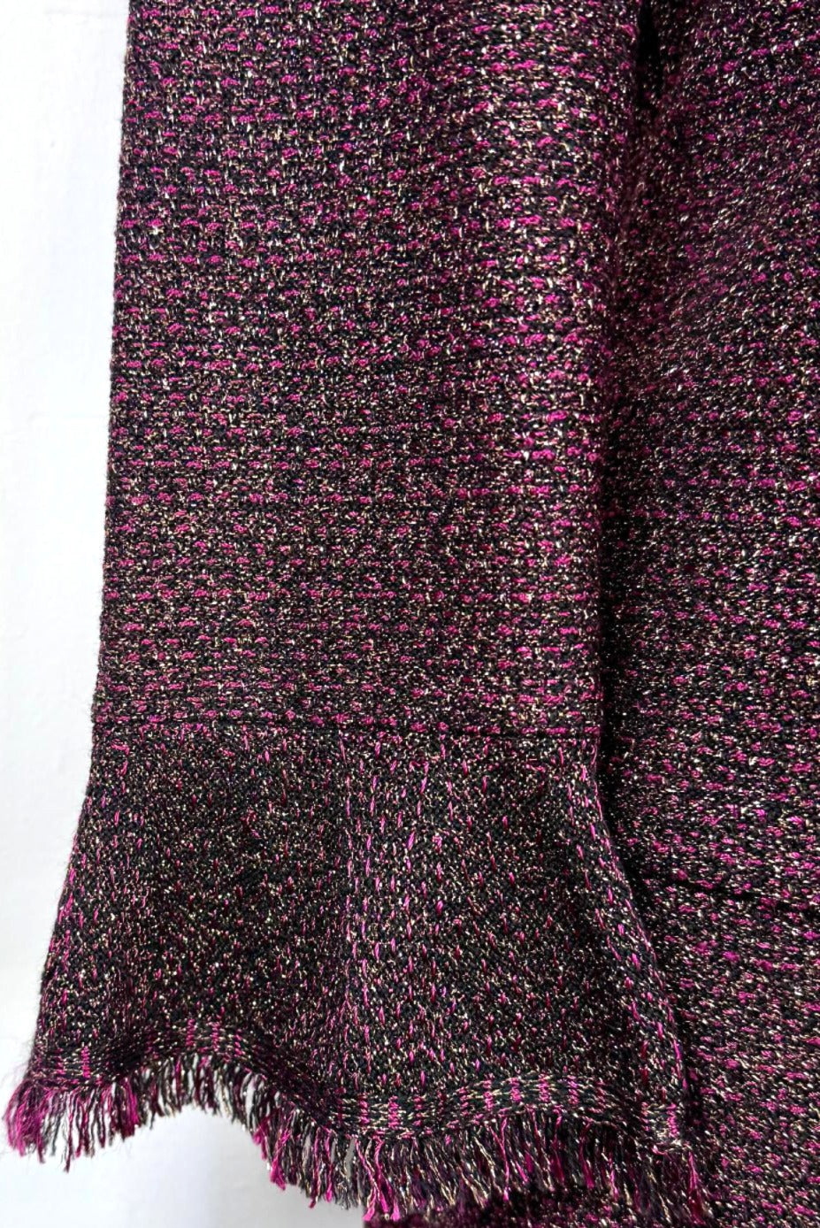 St. John Evening Black, Purple & Gold Textured Knit Evening Skirt Suit with Ruffle Detail – NWT $1,990 - Size 10