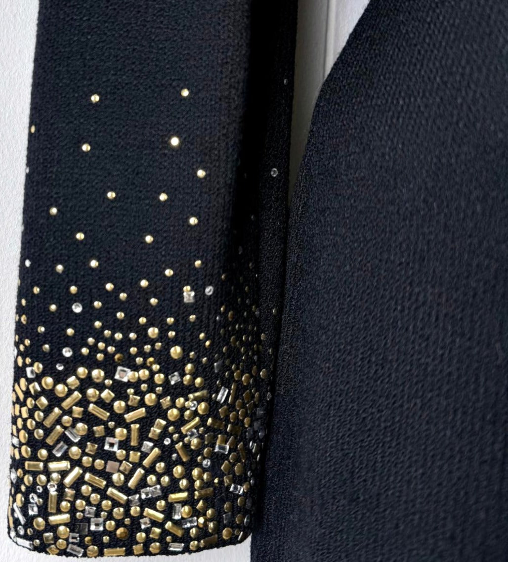St. John Evening Black Santana Knit Jacket & Vest Set - Gold & Silver Crystal Paillettes - Size 6 / 8