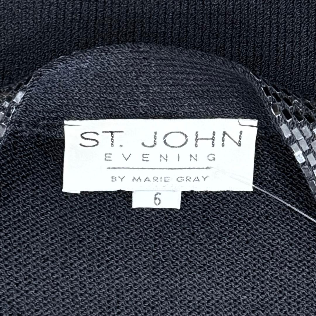 St. John Evening Black Santana Knit Skirt Suit with Elegant Paillette Detailing - Size 6 / 8