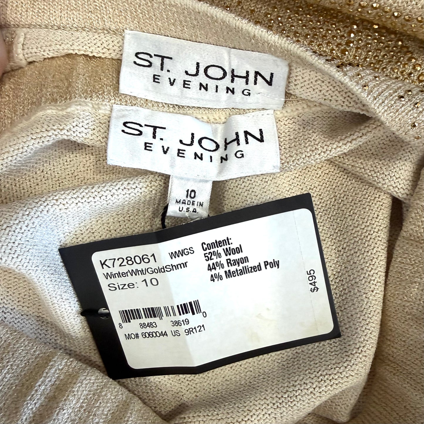 St. John Gold Knit Jacket & Long Skirt Suit – Crystal Buttons & Paillettes - Size 10