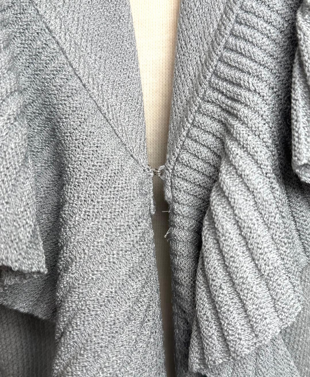 St. John Light Grey Santana Knit Long Ruffled Kelly Coat – Belted – Size 6 (Fits 8) - NWT $1,500