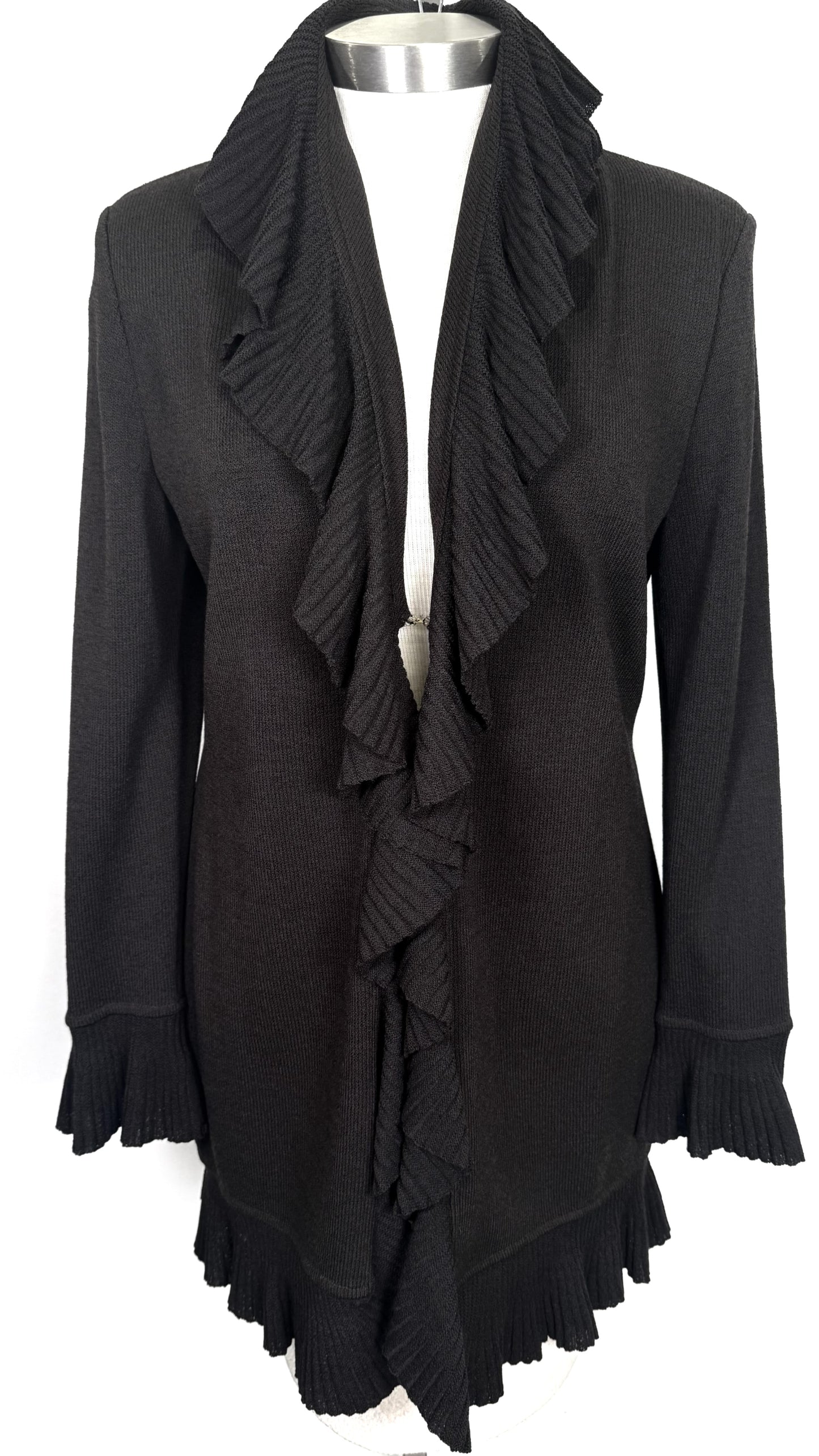 St. John Dark Brown Mahogany Santana Knit Short Ruffled Coat – Size 12