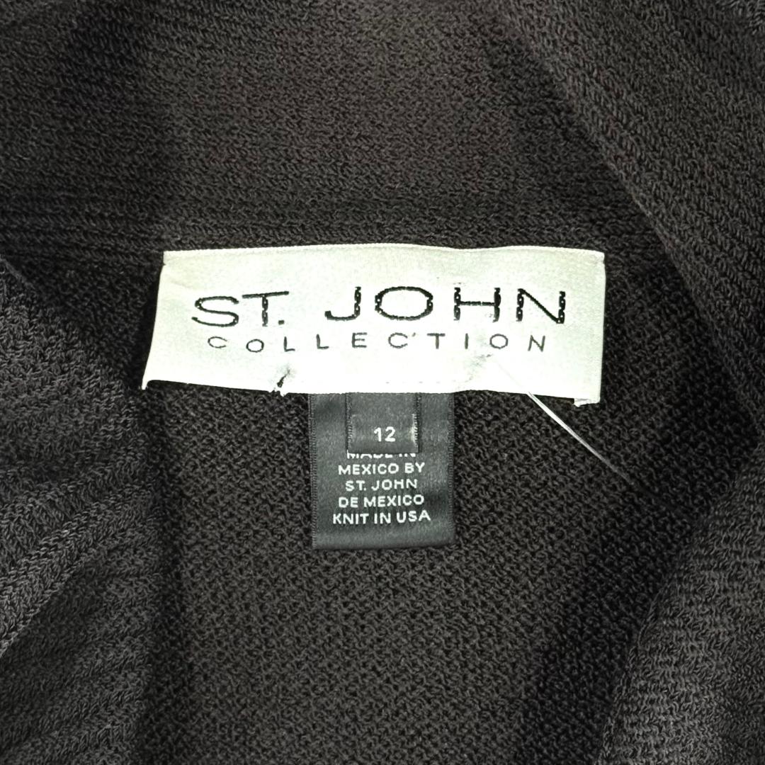 St. John Dark Brown Mahogany Santana Knit Short Ruffled Coat – Size 12