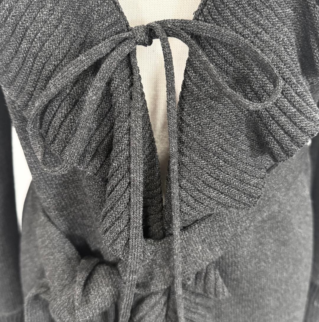 St. John Dark Gray Santana Knit Short Kelly Coat – Ruffled Front & Belted – Size 2