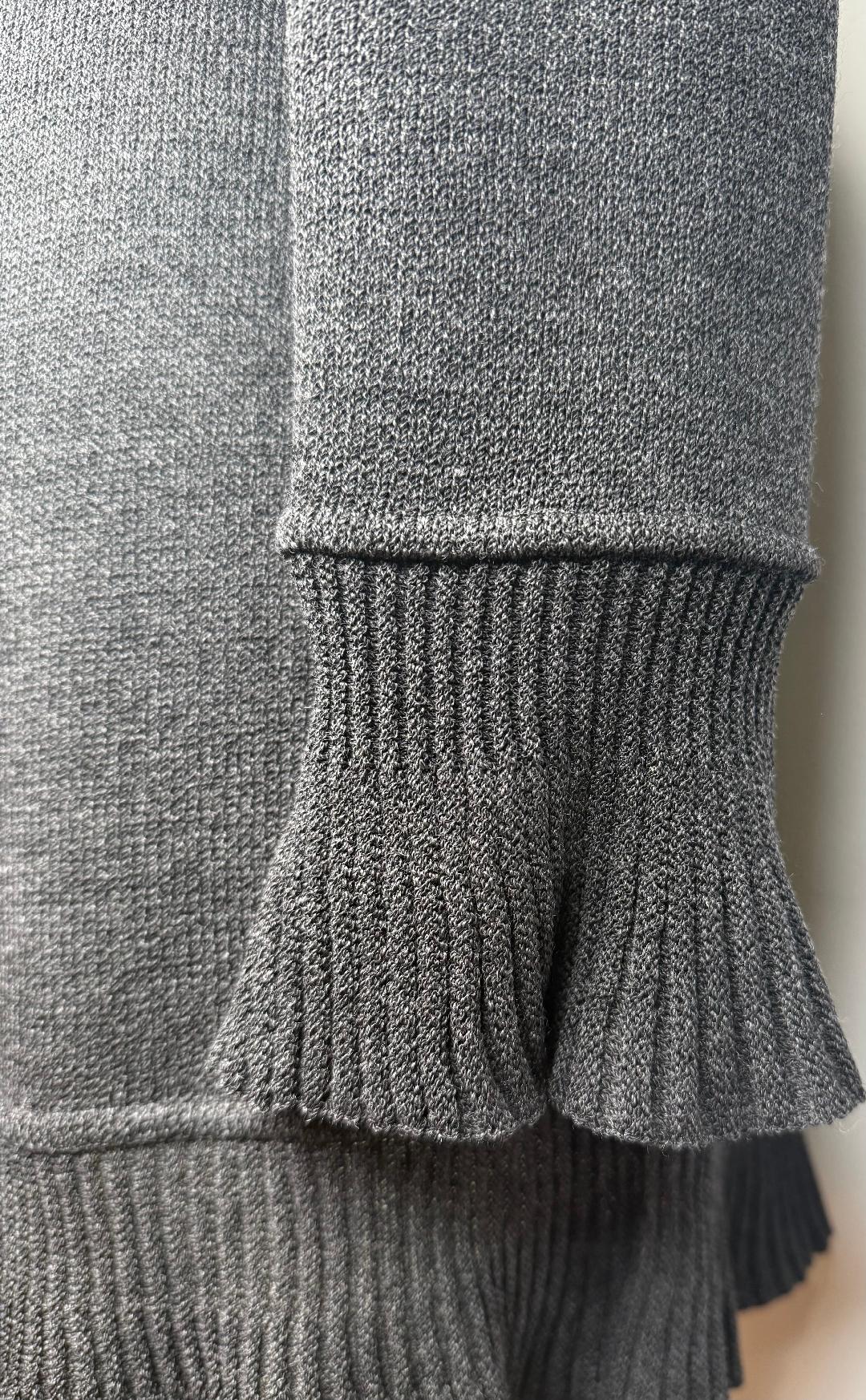 St. John Dark Gray Santana Knit Short Kelly Coat – Ruffled Front & Belted – Size 2