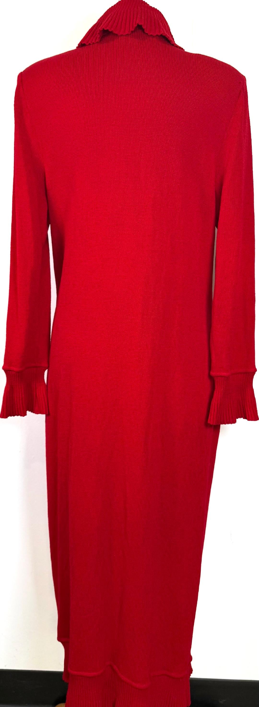 St. John Red Santana Knit Ruffled Long Kelly Coat – Iconic Style - Size 8