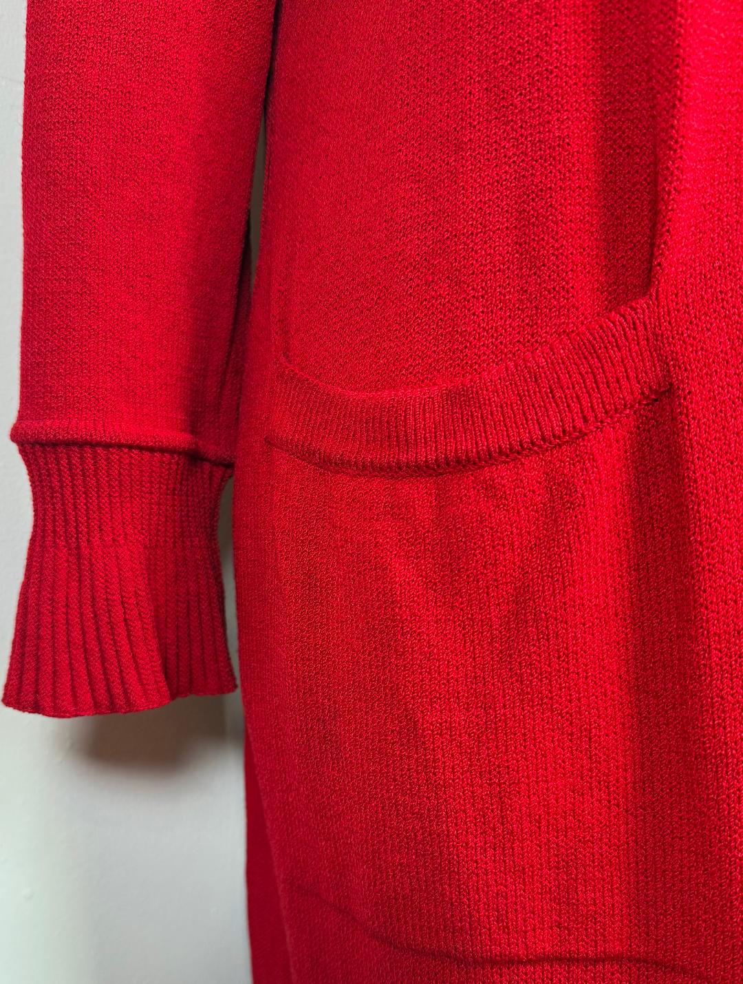 St. John Red Santana Knit Ruffled Long Kelly Coat – Iconic Style - Size 8