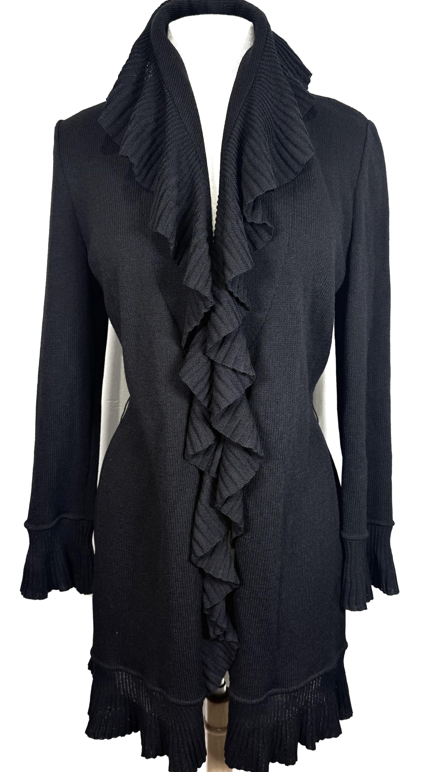St. John Black Santana Knit Iconic Ruffled Short Coat – Multiple Sizes