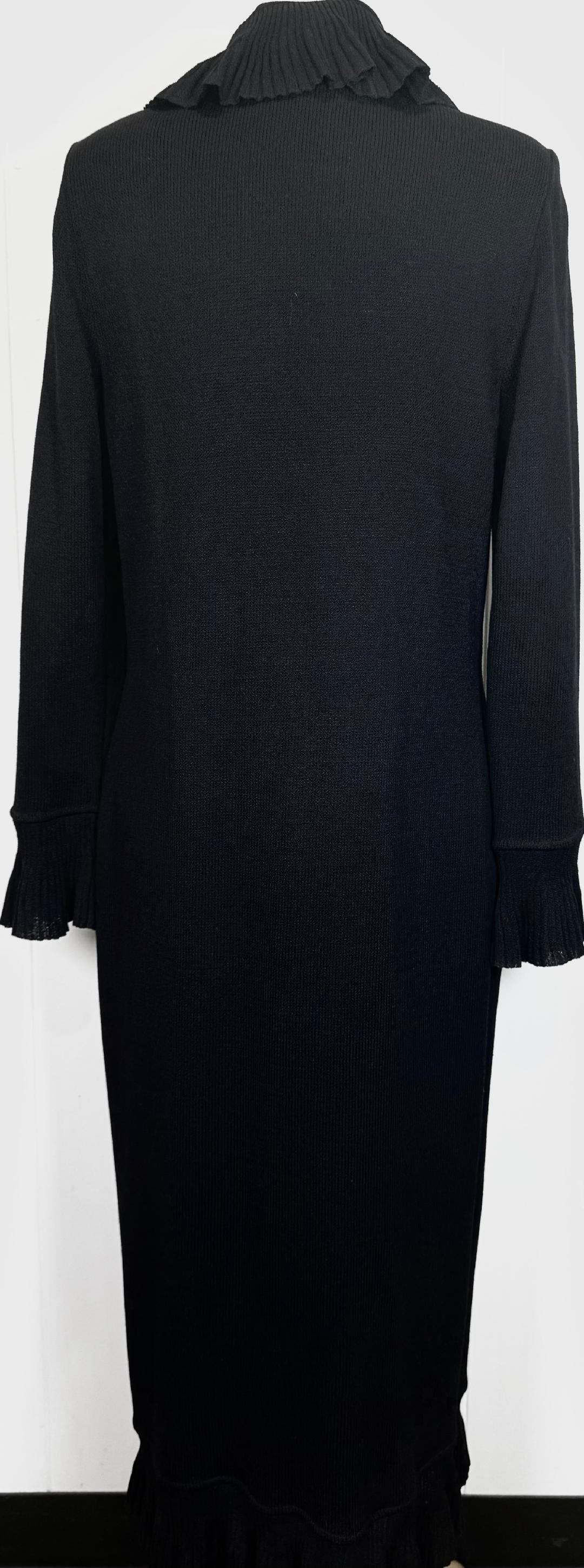 St. John Black Santana Knit Iconic Ruffled Long Coat – Multiple Sizes