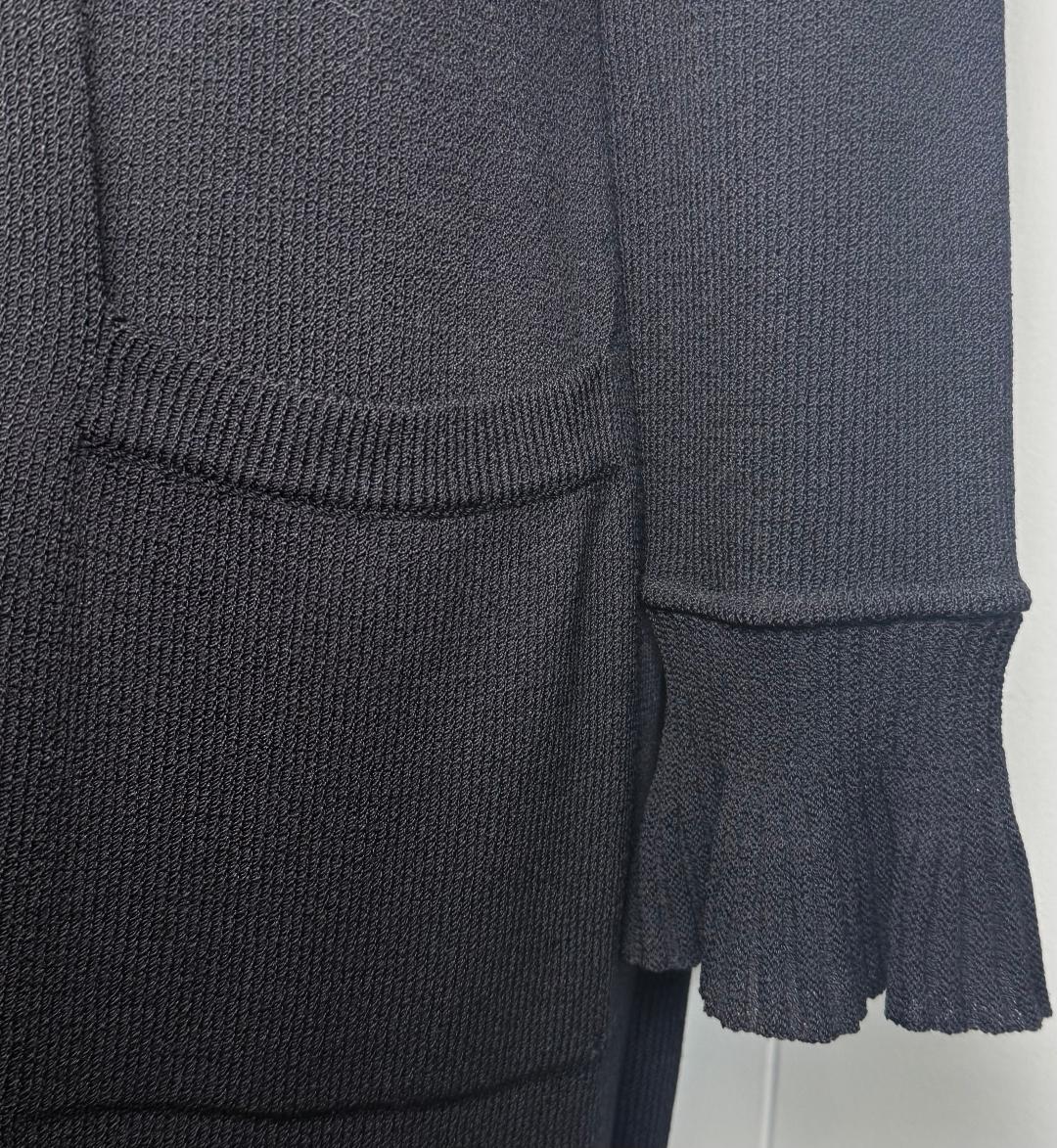St. John Black Santana Knit Iconic Ruffled Long Coat – Multiple Sizes