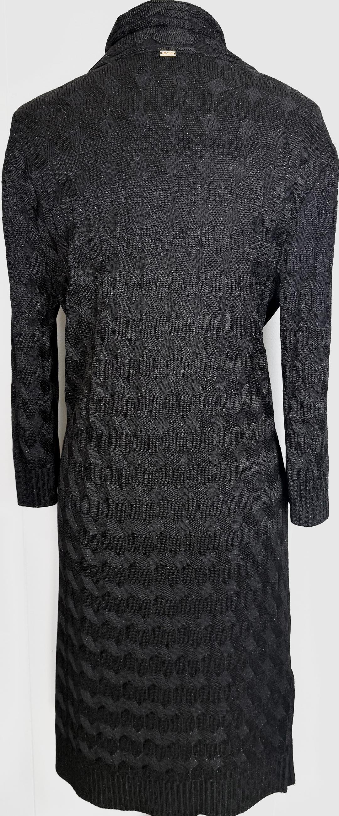 St. John Black Shiny Textured Wool-Rayon Blend Long Duster Coat – Open Style - Size M