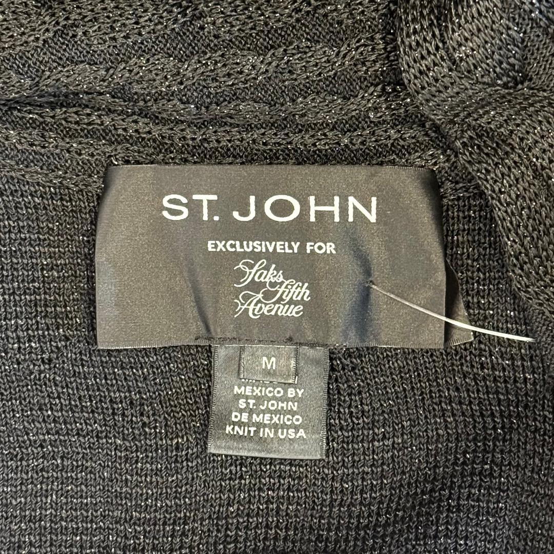 St. John Black Shiny Textured Wool-Rayon Blend Long Duster Coat – Open Style - Size M