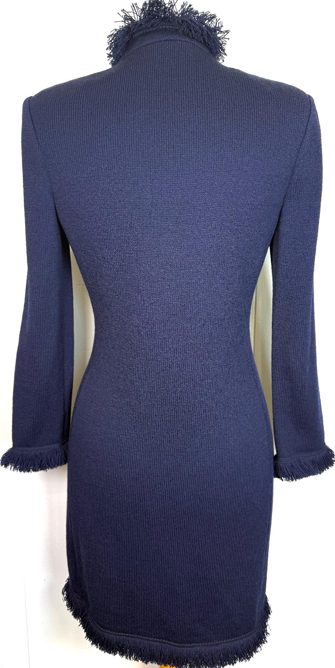 St. John Iconic Fringe “Rock Star” Coat – Navy & Gold Logo Buttons – Size 2 (Fits like 4)