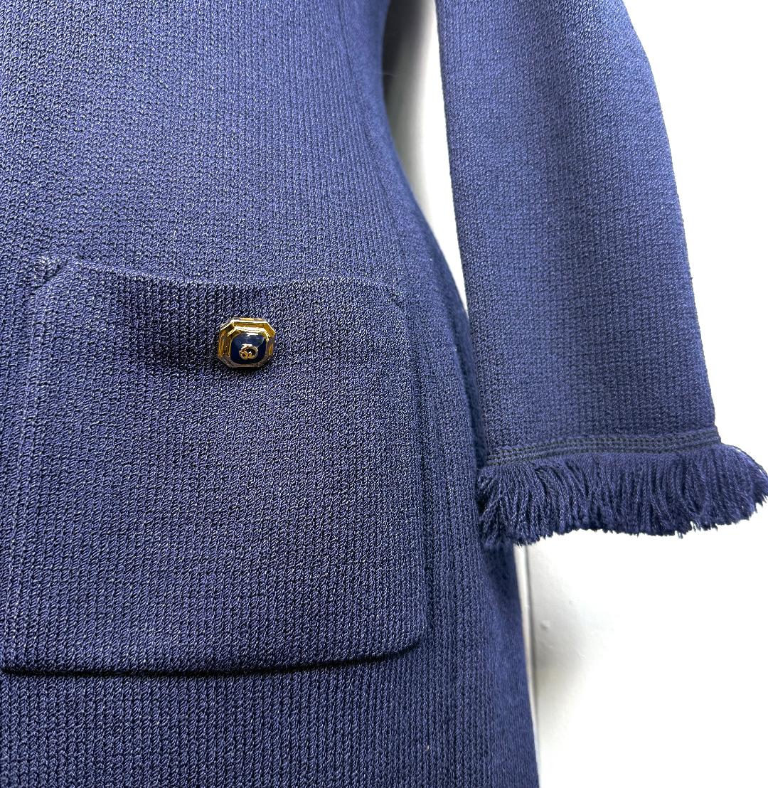 St. John Iconic Fringe “Rock Star” Coat – Navy & Gold Logo Buttons – Size 2 (Fits like 4)