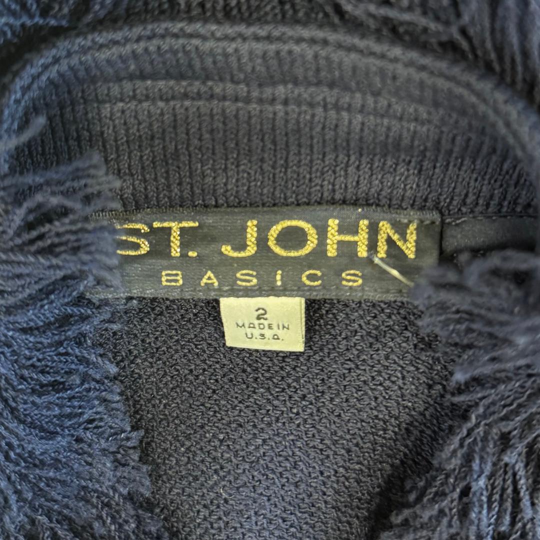 St. John Iconic Fringe “Rock Star” Coat – Navy & Gold Logo Buttons – Size 2 (Fits like 4)