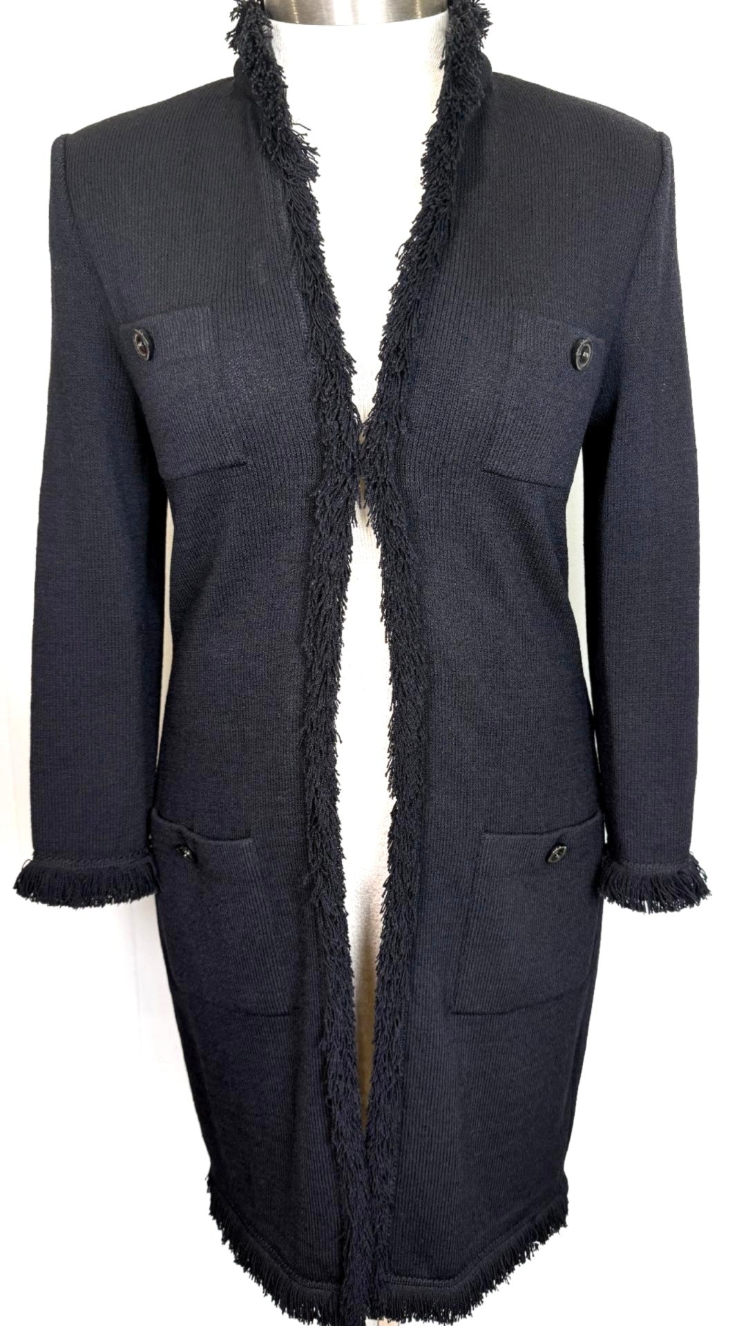St. John Iconic Fringe Black “Rock Star” Coat – Open Style – Size 8