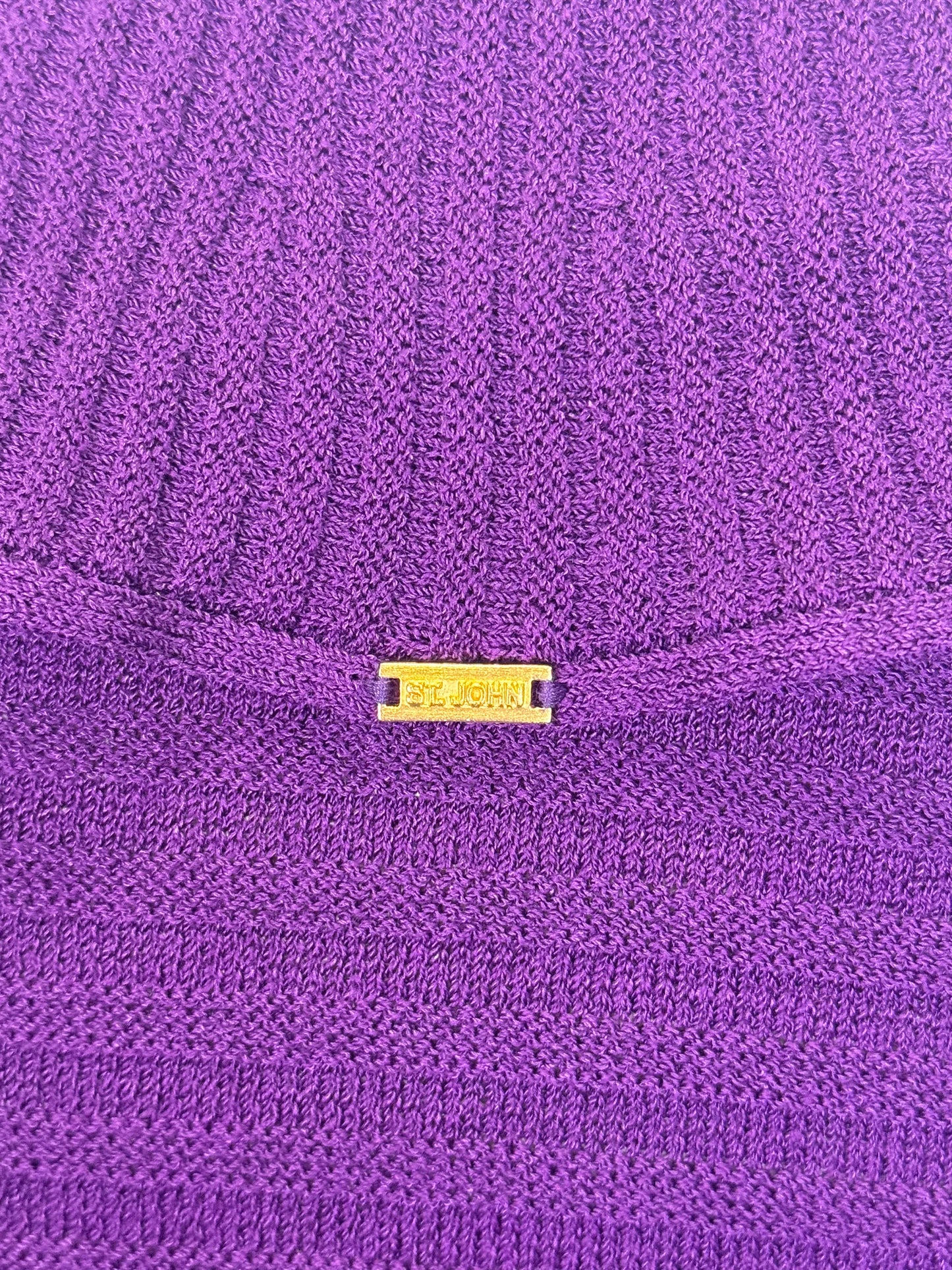 St. John Purple Textured Santana Knit Coat – Ruffled Detail Open Style – Size S