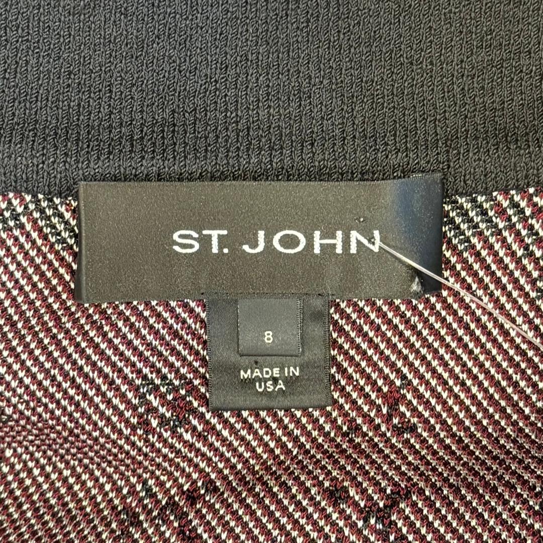 St. John Multi Black, Burgundy & White Wool-Blend Coat – Shiny Textured Finish – Size 8
